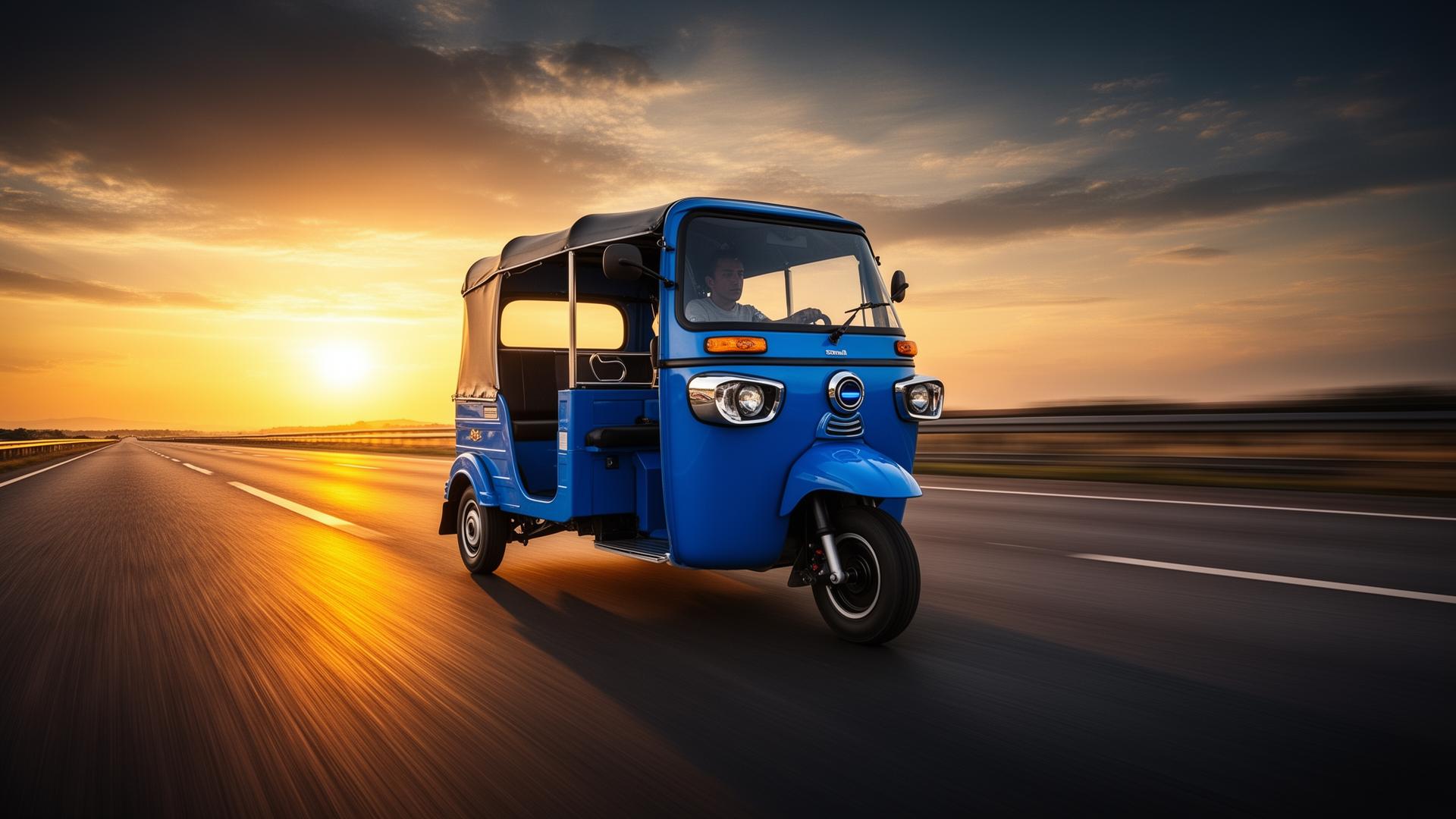 Electric rickshaw on highway